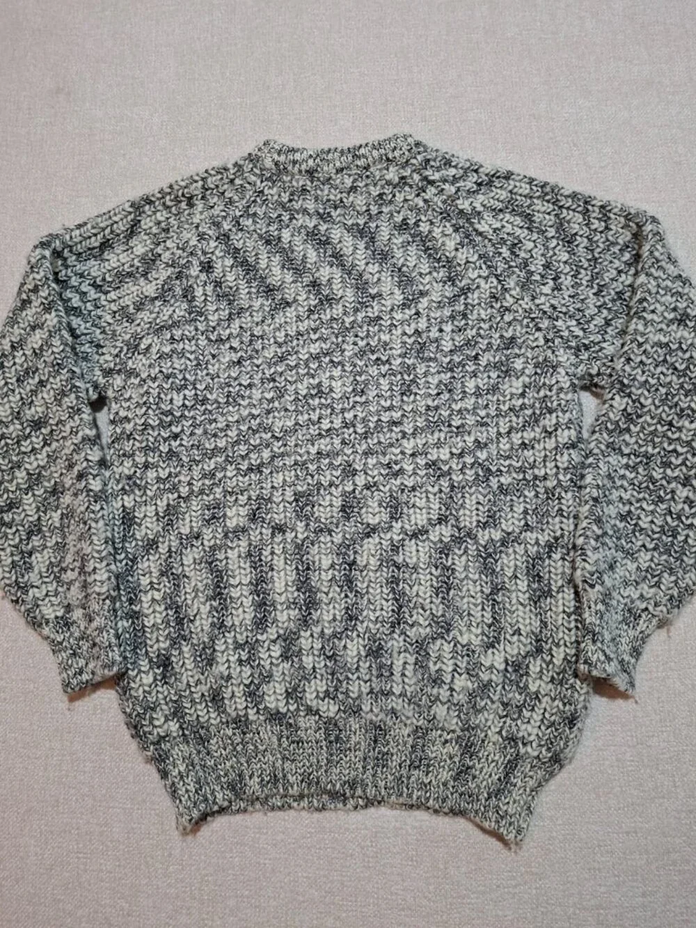 Vintage Steven J 100% Wool Marled Knit Sweater Gray White Made in UK M